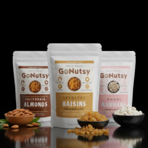 GoNutsy Sweet & Crunchy Trio – California Almonds, Premium Raisins & Phool Makhana