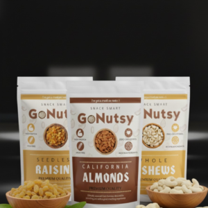 GoNutsy Premium Nut & Fruit Trio – California Almonds, Whole Cashews & Sweet Raisins